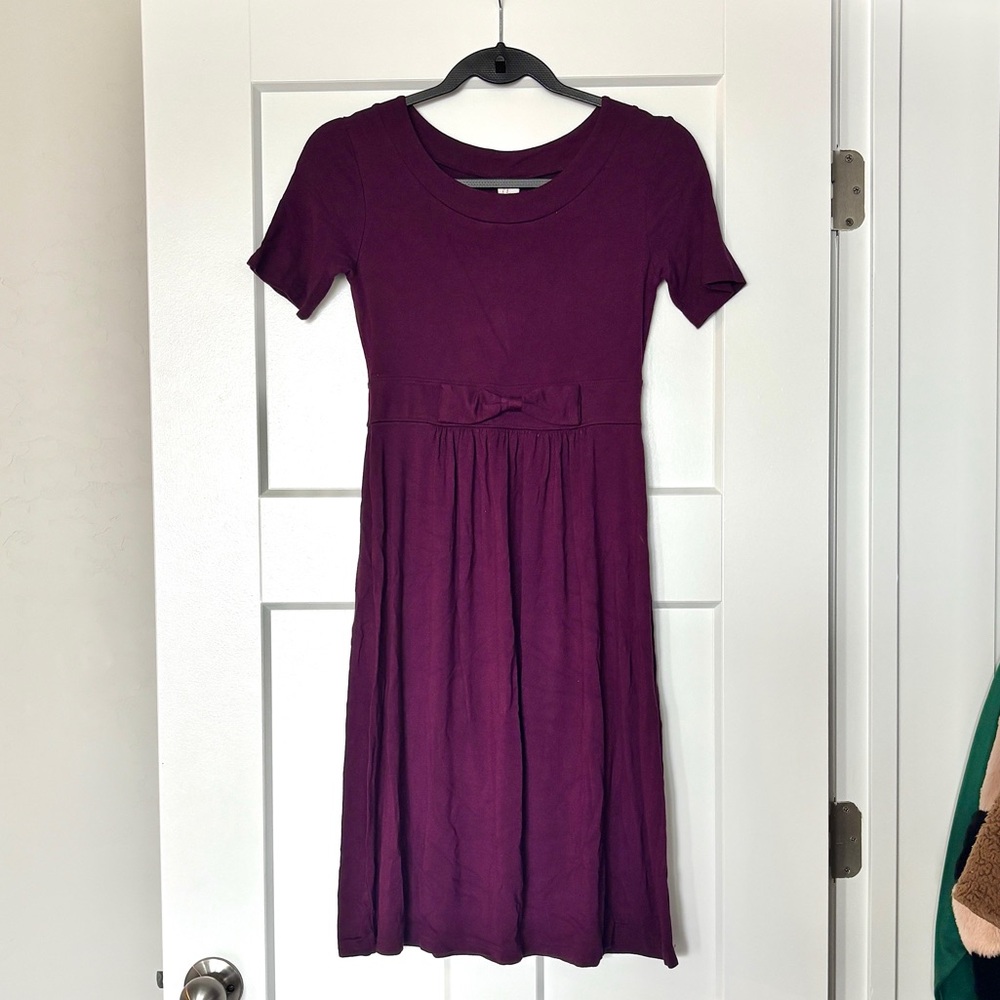 Women's Jen Clothing Deep Plum Purple Dress with Bow Center Modest